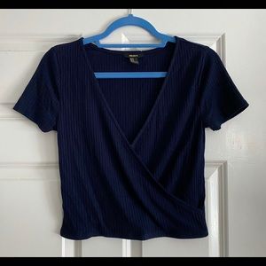 Navy Surplice Short Sleeve Crop Top - M